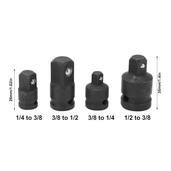 Pneumatisk Hylseskonverterer Kvadrathode 4 Størrelser Krom-Molybdenstål Universal Svart