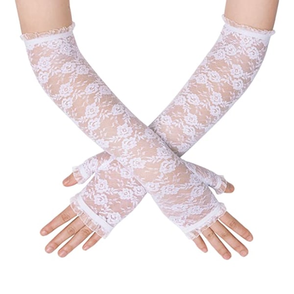 Kvinnors spets eleganta handskar Öppna Finger Blommor Lång Bröllop Glo