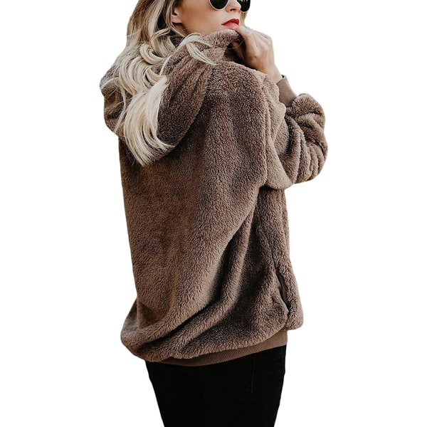 Kvinners Fuzzy Hoodies Pullover Koselig Oversized Lommer Hettegenser