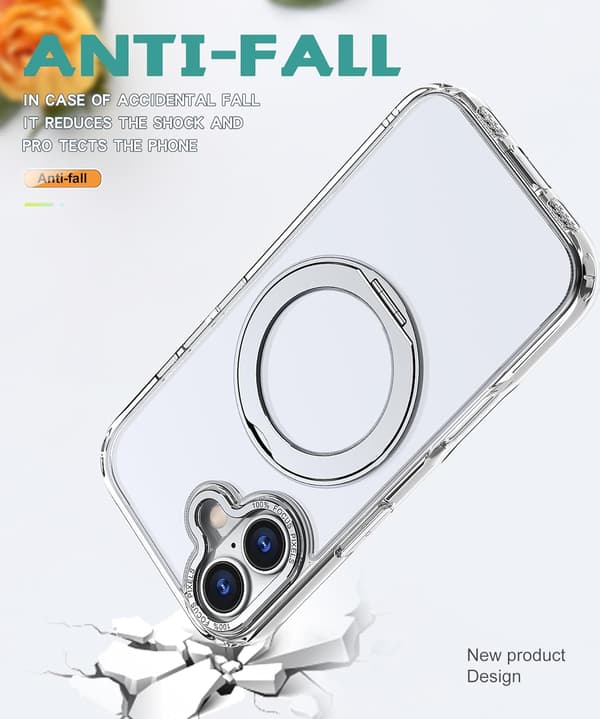 360° roterbart magnetiskt ringfodral för iPhone 16 Plus, stötsäkert skyddsfodral (transparent) Transparent iPhone 16 Plus