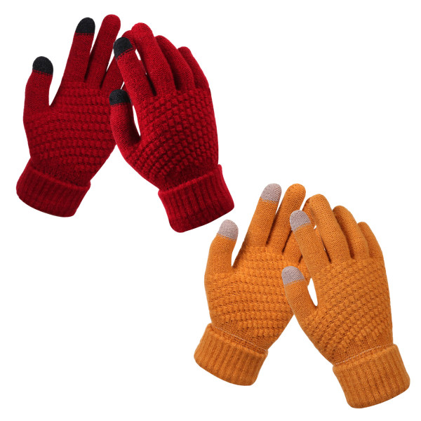 Vinterhandskar med pekskärm för kvinnor, varma fleecefodrade stickade handskar