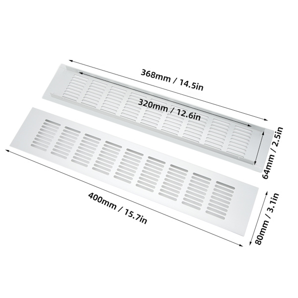 2 stk. Luftventilationsgitter Aluminiumlegering Rektangulær Ventilations Plade til Skab Sko Skab Garderobe 80x400mm