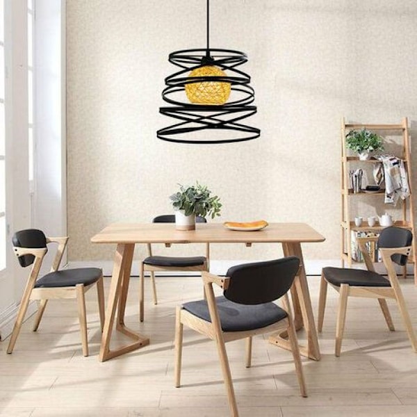 Rattan Taklampa för Matsal, Chic Design Ljuskrona med E27 Sockel, Korg Rattan Globlampskärm, Retro Dekorativ Globlampa, Sovrum