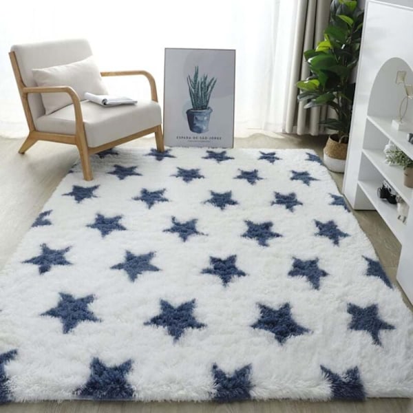 Elegant vardagsrumsmatta, marinblå fluffig ryamatta i mikrofiber för sovrum, mjuk och bekväm plyschmatta i fuskpäls med memory foam för heminredning