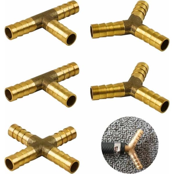 8 mm slangstuds-forbindelse, trevejs T-stykke til fleksibel slangeforsegling i rør- og slangesystemer (5 stk.)