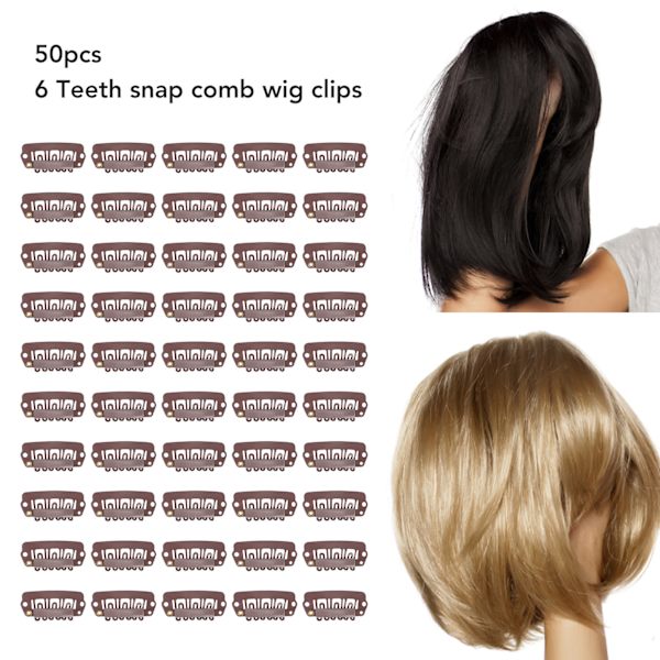 50 stk 6-tanners wig-klips metall rustfritt stål hårklemmer for parykk hårforlengelse brun