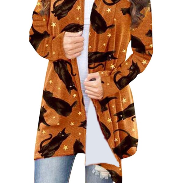 Halloween Dam Öppen Fram Sida Tryck Långärmad Lös Passform Elegant Vardaglig Ytterkläder Typ 4 XL