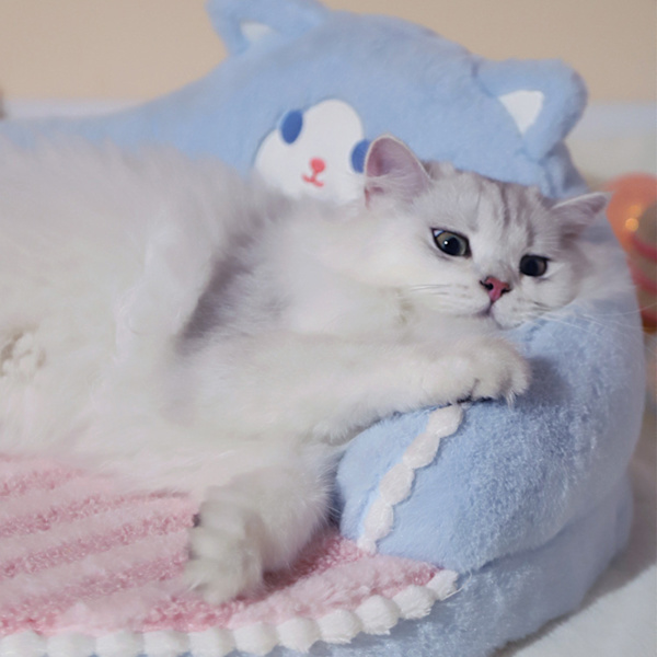 Kattbädd med Hög Ryggstöd, Alla Säsonger, Kramande Design, Tvättsbart, Mysig Katt Varm Kudde för Katter Hundar Husdjur