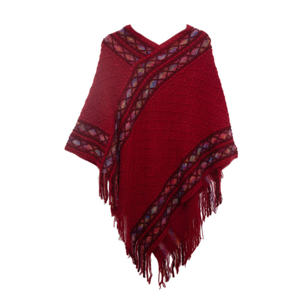 1 vintage etnisk stil ensfarvet strikket pullover cape cape