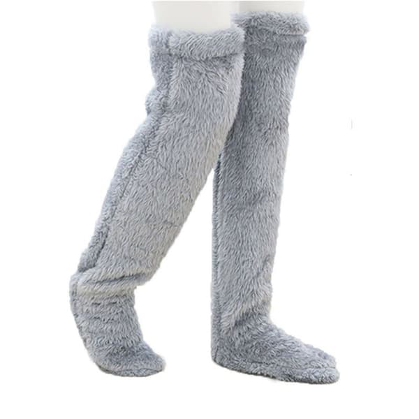 Plys Overknee Strømper til Kvinder, Fluffy Vintervarme Strømper, Teddy Fleece Overknee Strømpebukser, Bløde Knæstrømper til Efterår Vinter Hjemmesko Vinterstrømper