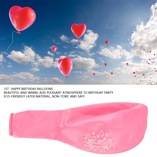 10 st 12 Månader Baby 1:a Grattis På Födelsedagen Ballonger 11\" Pojke Flicka Fest Dekoration (Rosa)