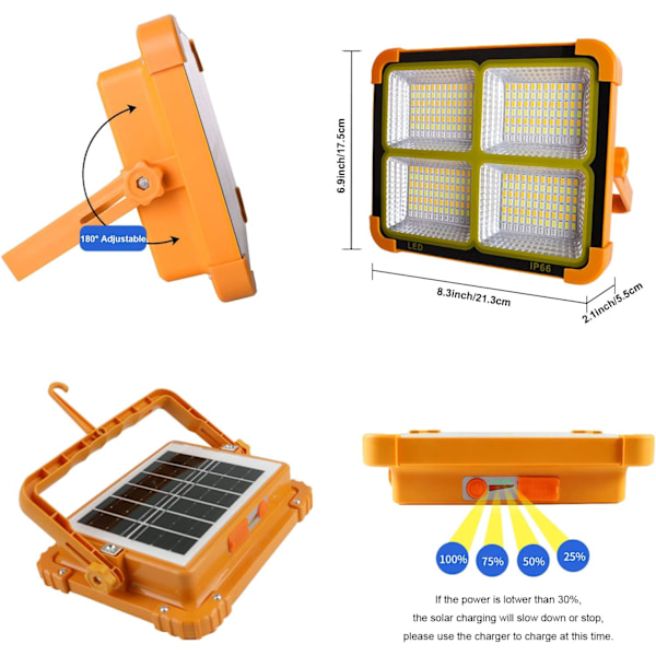 Innovativ Portabel LED Arbetslampa Solcellslampa, Hög Lumen 100W Strålkastare Med 10000LM, Steglös Justerbar Ljusstyrka För Optimal Sikt I