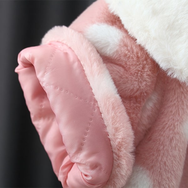 Baby Shawl Dot Pattern Bow Design Cotton Wool Cute Style Soft Comfortable Winter Fur Coat for Outdoor Pink