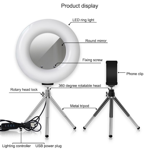 Ringlys med Dæmpbar LED-Fyldlys og Stativ til Video Live Stream Makeup