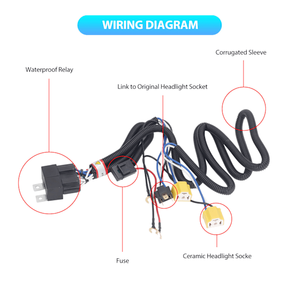 H4 Forlygte Relæ Harness Højtemperaturbestandig Keramisk Stik H6054 7x6 Forlygte Ledningsnet Kit