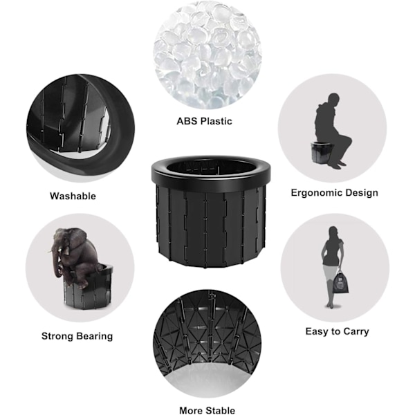 Bärbar Campingtoalett med Utdragbar Toalettpappershållare, Multifunktionell Hopfällbar Toalett för Kvinnor och Män, Snabb Installation Robust ABS-Plast