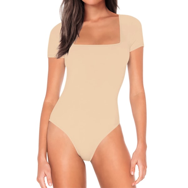 Kvinners Korte Ermer Body, Slank Passform, Ensfarget, Knappeslips, Body for Sommerslitasje Aprikos S