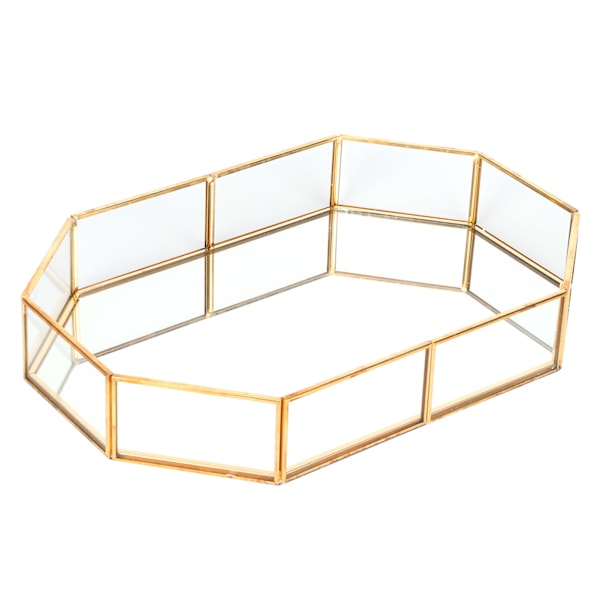 Sofistikerad dekorativ bricka, klar design mångsidig sminkbricka med guldfinish för heminredning, elegant sminkorganisatör med hållbarhet