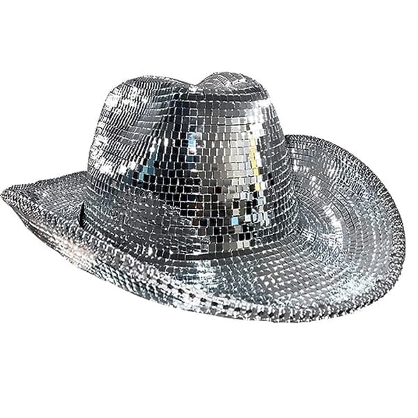 Discokule Cowboyhatt, Speilkule Cowboyhatt, Utdrikningslag Hatt, Kvinner Glitrende Glitter Romhatt
