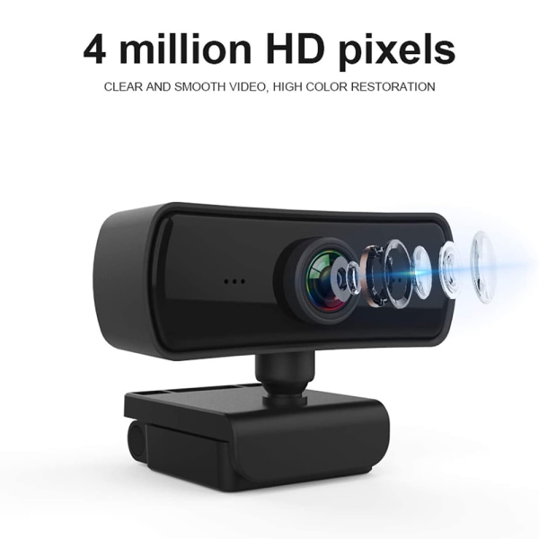 1080P op til 2K-webkamera, HD-webkamera med mikrofon- og privatlivsdæksel, USB-computerkamera, vidvinkelwebkamera, Plug and Play, til Zoom/Teams/OBS,
