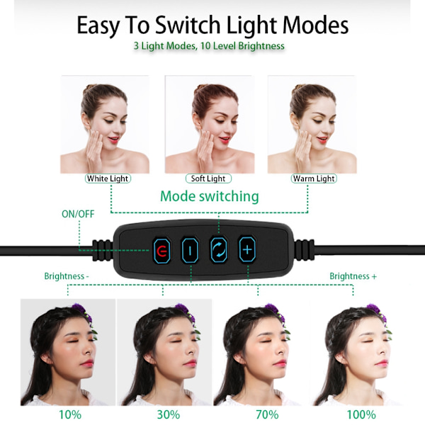 Ringlys med Dæmpbar LED-Fyldlys og Stativ til Video Live Stream Makeup