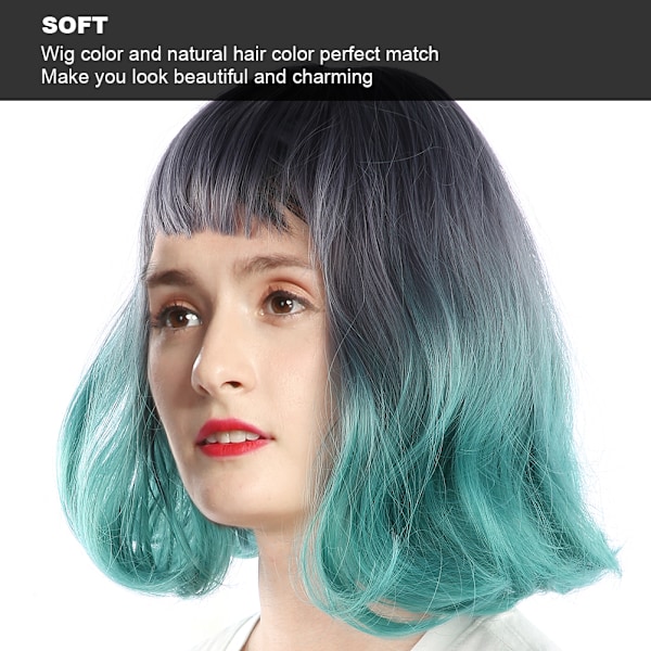 Kort Bølget Grå Gradient Grønn Parykk Kvinner Dame Cosplay Fest Fasjonabel Syntetisk Parykk