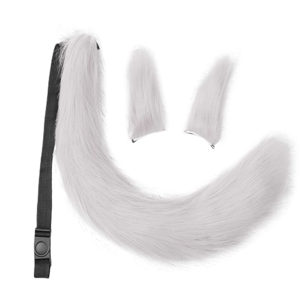 Wolf Fox Animal Ears Tail Set Wolf Ears Tail Kostym Rävöron ha White