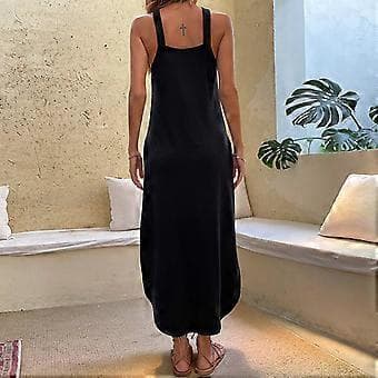 Off Shoulder Kjole Ærmeløs Blød Åndbar Polyester med Lommer Dametøj
