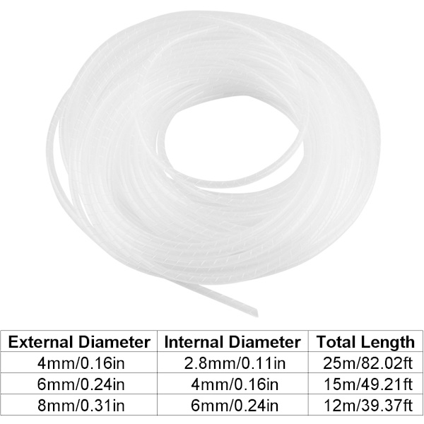 Vit Flexibel Spiral Kabelomslag Trådbindningsorganisatör Hemmakontor Sladdfodral Hylsa (8mm)