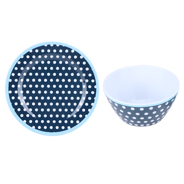2 st/set Sallad Frukt Tallrik Skål Set Imitation Porslin Servis för Hem Restaurang Mörkblå Prick