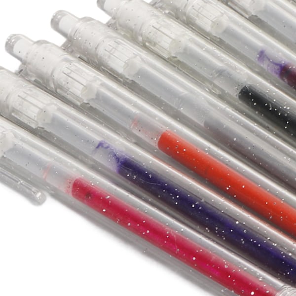 Glitter Infällbara Gelpennor Transparent Pennhållare 1.0 mm Bläck Glitter Färgade Pennor Set med Pennklämma för Barn Vuxna 8 Färger
