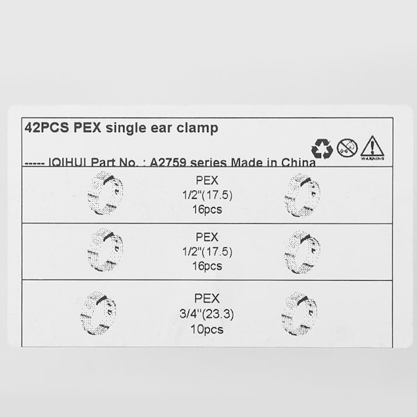 42 stk Rustfrie Stål Cinch Klemmer Ringer Enkelt Øre 1/2 tommer 3/4 tommer for PEX Rør Rørtilkoblinger