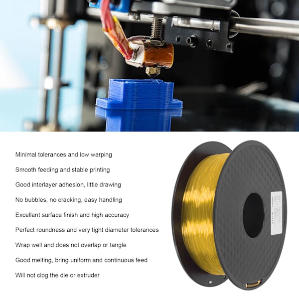 TPU Filament 1,75 mm 1 kg Paket, Fri från Igentäppning, Flexibel för FDM 3D-skrivare Förbrukningsvaror Klar Gul