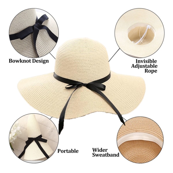 Knot stråhatt stor diskett hopfällbar strandhatt Sun beige
