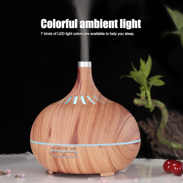 400ml Aroma Diffuser WIFI Styring Trækorn Aromaterapi Luftfugter Farverig Natlampe 100-240V (Amerikansk Stik)