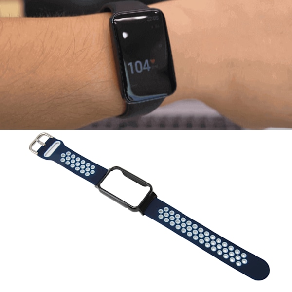 Åndbar Silikon Urrem med Beskyttelsesbumper Tilbehør Passer til Mi Band 7 Pro Mørkeblå Hvid og Sort Etui