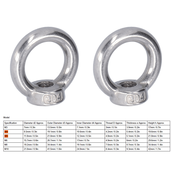 10 st Lyftögla i rostfritt stål, ringformad fästelement för skogsmaskiner M10