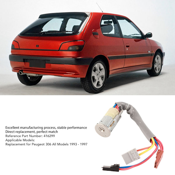 Ratstyringslås Tændingsswitch 416299 Nøglesæt Udskiftning til Peugeot 306 Alle Modeller 1993 ‑ 1997