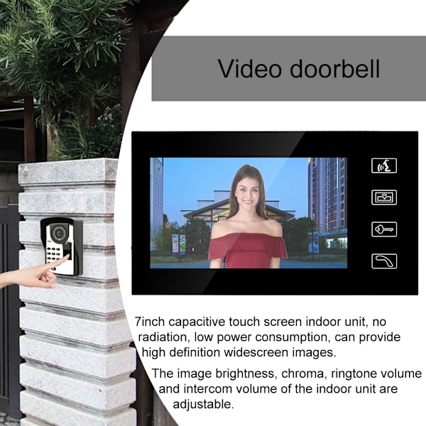 7 tum RFID Lösenord Videodörrtelefon Trådbunden Intercom Dörrklocka Kit Utan Lås 806FD11 (EU-kontakt)