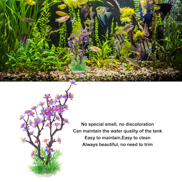 Akvarium Blomsterdekorasjon Simulering Kunstig Landskap Plommeblomst Fiskedam Planter for Akvarium Dekor Lilla