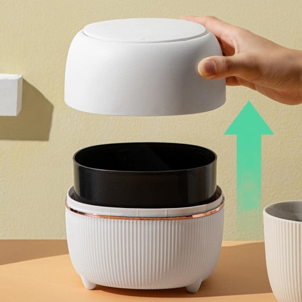 Liten papperskorg, modern skrivbordsorganisatör, mini-soptunna för bänkskivan med popup-lock för effektiv avfallshantering (elfenbenvit)