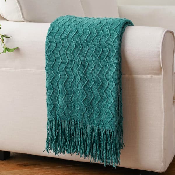 Pledd Teksturert Solid Myk Sofa Dekorativt Strikket Pledd, 127 x 152 cm Sea blue