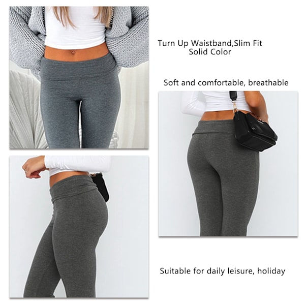 Dam Enfärgad Utsvängd Byxa Butt Lifter Stilren Slim Fit Bell Bottom Byxor för Daglig Fritid Mörkgrå L