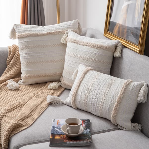 Texturerat randigt kuddfodral, multi-texturerad design för soffa sovrum, 45x45cm neutral accent kuddöverdrag med dold dragkedja och söt
