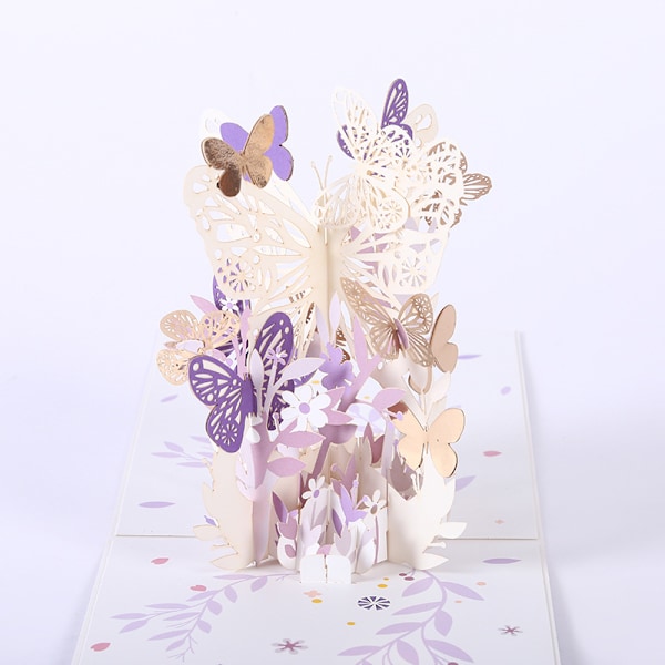 1 kpl Perhonen Kukka Pop Up Kortti - violetti