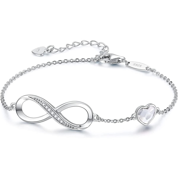 Infinity Heart Symbol Charm Armbånd for kvinner 925 Sterling Silv