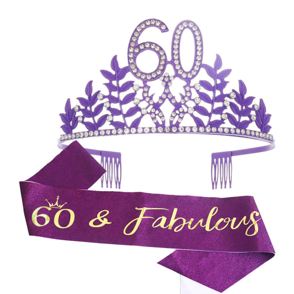 60th Birthday Sash and Crown hårbånd for kvinner, Birthday Crown