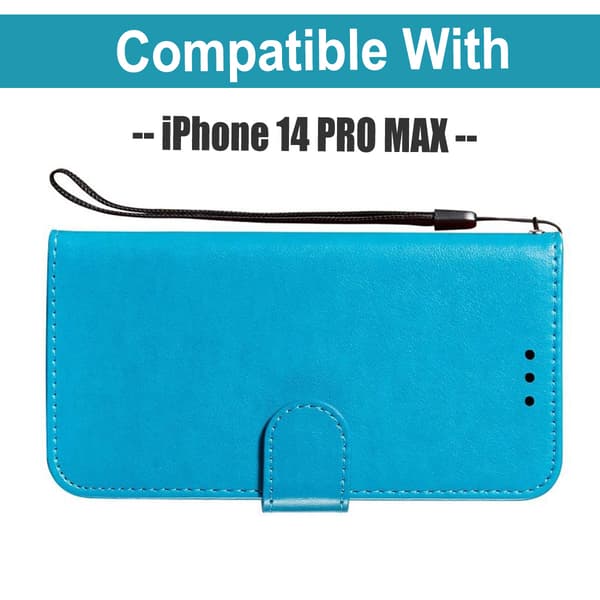 Wallet Case til iPhone 14 PRO MAX i LÆDER (3 kort) - ALLE FARVER blå
