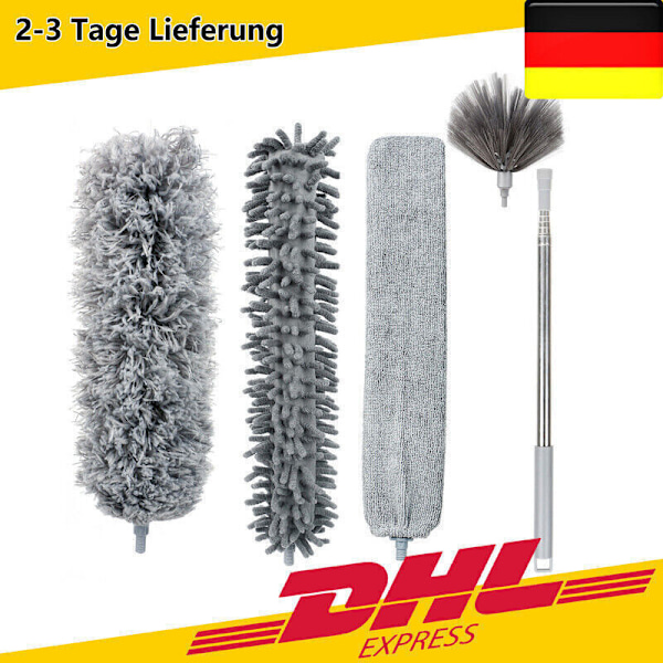 Utdragbar dammvippa för takfläktar, böjbart huvud av mikrofibermaterial med superabsorberande dammförmåga för högkvalitativ rengöring,