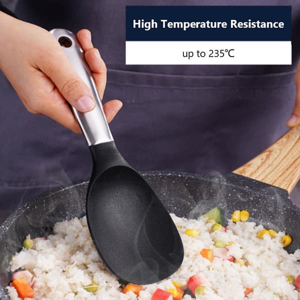 Silikonøse for servering av ris, multifunksjonell matlagingøse med langt håndtak, non-stick rispadle for skånsom omrøring, ergonomisk form for